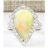 Image 1 : 6.04 CTW Natural Opal And Diamond Ring In 18K White Gold