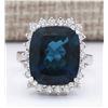 Image 1 : 11.07 CTW Natural London Blue Topaz And Diamond Ring In18K Solid White Gold