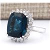 Image 2 : 11.07 CTW Natural London Blue Topaz And Diamond Ring In18K Solid White Gold