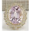 Image 1 : 18.07 CTW Natural Kunzite And Diamond Ring 14K Solid Yellow Gold