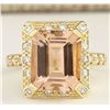 Image 1 : 6.03 CTW Natural Morganite And Diamond Ring In 18K Solid Yellow Gold