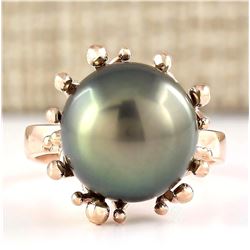Natural 12.45mm Black Pearl Ring 14k Rose Gold