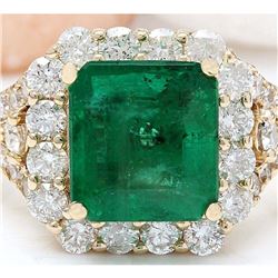 4.39 CTW Natural Emerald 14K Solid Yellow Gold Diamond Ring