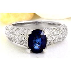 3.22 CTW Natural Sapphire 18K Solid White Gold Diamond Ring