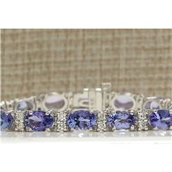 15.95 CTW Natural Tanzanite And Diamond Bracelet In 14K Solid White Gold