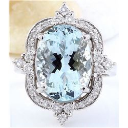 7.48 CTW Natural Aquamarine 14K Solid White Gold Diamond Ring