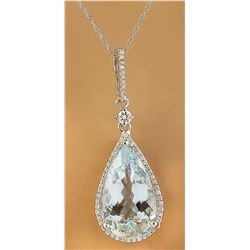 6.57 CTW Aquamarine 14K White Gold Diamond Necklace