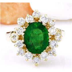 2.54 CTW Natural Emerald 18K Solid Yellow Gold Diamond Ring