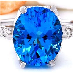 4.95 CTW Natural Topaz 18K Solid White Gold Diamond Ring