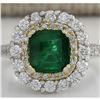 Image 1 : 2.88CTW Natural Emerald And Diamond Ring 18K Solid Two-Tone Gold