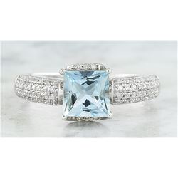 1.65 CTW Aquamarine 18K White Gold Diamond Ring