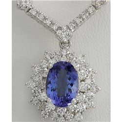 8.41 CTW Natural Tanzanite And Diamond Necklace In 18K White Gold