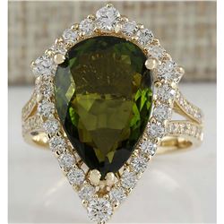 7.48 CTW Natural Green Tourmaline And Diamond Ring In 14K Yellow Gold