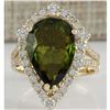 Image 1 : 7.48 CTW Natural Green Tourmaline And Diamond Ring In 14K Yellow Gold