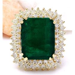 20.77 CTW Natural Emerald 14K Solid Yellow Gold Diamond Ring