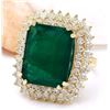 Image 2 : 20.77 CTW Natural Emerald 14K Solid Yellow Gold Diamond Ring