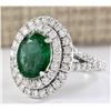 Image 2 : 4.69 CTW Natural Emerald And Diamond Ring In 14k White Gold
