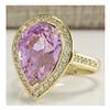Image 2 : 8.71 CTW Natural Pink Kunzite And Diamond Ring In 18K Yellow Gold
