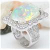 Image 4 : 13.10 CTW Natural Opal 18K Solid White Gold Diamond Ring