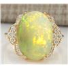 Image 1 : 5.84 CTW Natural Opal And Diamond Ring In 18K Yellow Gold