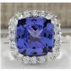 Image 1 : 5.33 CTW Natural Blue Tanzanite And Diamond Ring 14K Solid White Gold