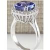 Image 3 : 5.33 CTW Natural Blue Tanzanite And Diamond Ring 14K Solid White Gold