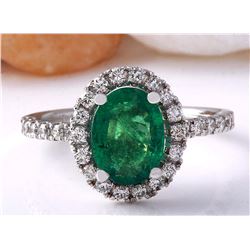 2.63 CTW Natural Emerald 18K Solid White Gold Diamond Ring
