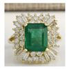 Image 1 : 6.11 CTW Natural Emerald And Diamond Ring 14K Solid Yellow Gold