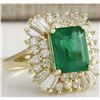 Image 2 : 6.11 CTW Natural Emerald And Diamond Ring 14K Solid Yellow Gold