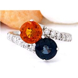 3.78 CTW Natural Sapphire 18K Solid White Gold Diamond Ring