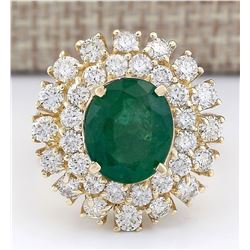 6.65 CTW Natural Emerald And Diamond Ring In 18K Yellow Gold
