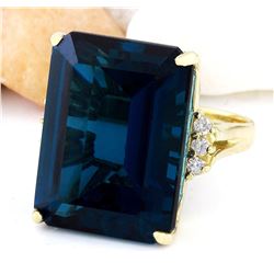 37.88 CTW Natural Topaz 18K Solid Yellow Gold Diamond Ring