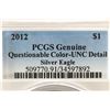 Image 3 : 2012 AMERICAN SILVER EAGLE PCGS UNC DETAILS