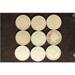 9 ASSORTED 1897-1907 LIBERTY "V" NICKELS