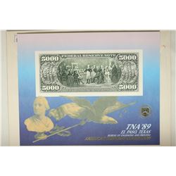 TNA 1989 SOUVENIR CARD WITH 1918 $5000 FEDERAL