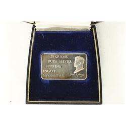 25 GRAMS PURE SILVER JFK INGOT