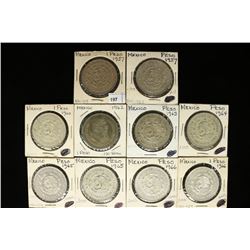 10-1957-1966 MEXICO .100 SILVER PESOS SOME UNC'S