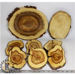 SET 8 HANDCRAFTED WOODEN NATURAL TREE COASTERS
