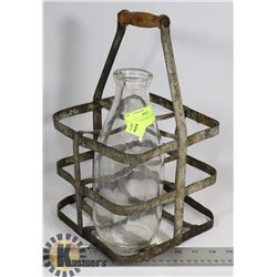 ANTIQUE 1920'S METAL MILK GLASS CARRIER