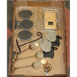 FLAT OF ETCHED GLASS PICTURE FRAMES & CANDLE