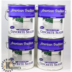 BOX OF FOUR 1 GAL CANS OF CONCRETE STAIN. GREY.