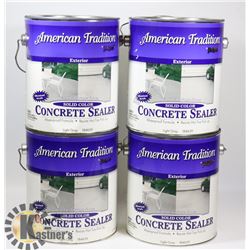 BOX OF FOUR 1 GAL CANS OF CONCRETE STAIN. GREY.
