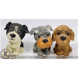 3 PUPPY DOGS WITH GLASSES MINI STATUES (4INCH)