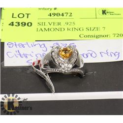 STERLING SILVER .925  CITRINE/DIAMOND RING SIZE 7