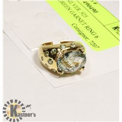 STERLING SILVER .925 PERIDOT/GREEN GARNET RING 6