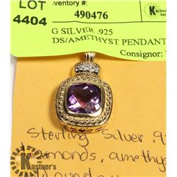 STERLING SILVER .925 DIAMONDS/AMETHYST PENDANT