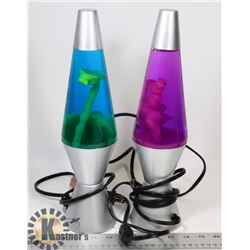 TWO LAVA LAMPS. 14 IN TALL ,ONE PINK,ONE GREEN
