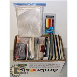 BOX OF OFFICE AND CRAFT SUPPLIES