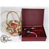 Image 1 : PAINTED CHINESE TEAPOT WITH CORKSCREW KIT IN CASE