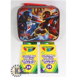 FLAT OF CRAYOLA PENCIL CRAYONS AND MARVEL